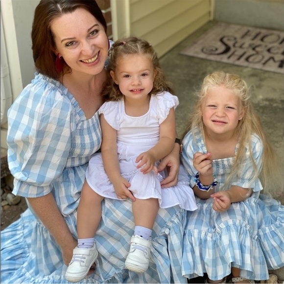 Ivy City Co Mia Blue Cotton Gingham Midi Dress Smocked Puff Sleeve New Size XXS - Picture 3 of 14